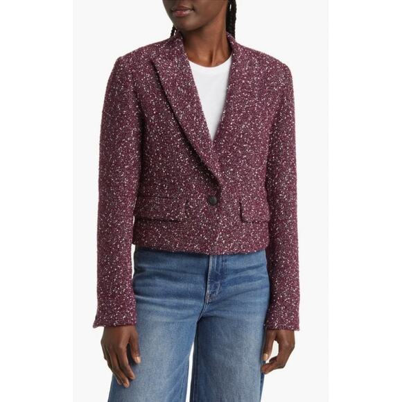 NWT $595 rag & bone Wool Blend Burgundy Valerie Tweed Blazer, Sz 12 (LL-1132) - Picture 1 of 13